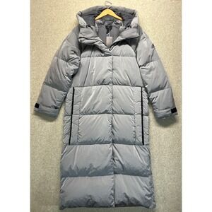 NWT Adidas Womens Puffer Down Parka Coat Silver Gray Long Full Zip Pockets M